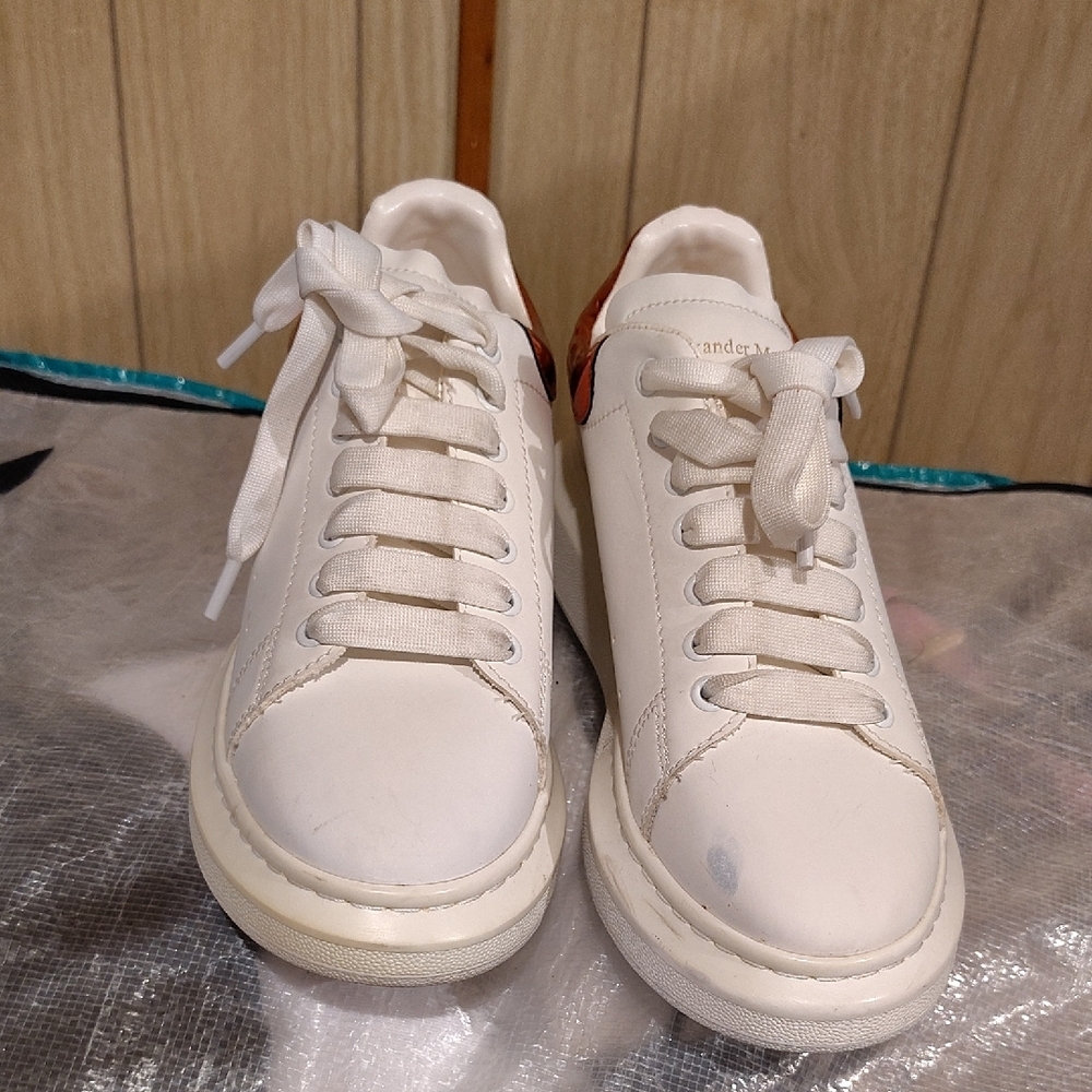 Alexander McQueen Women's Sneakers in White and Metallic Orange - Picture 2 of 4